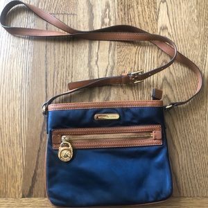 Michael Kors Navy and Brown Nylon Crossbody